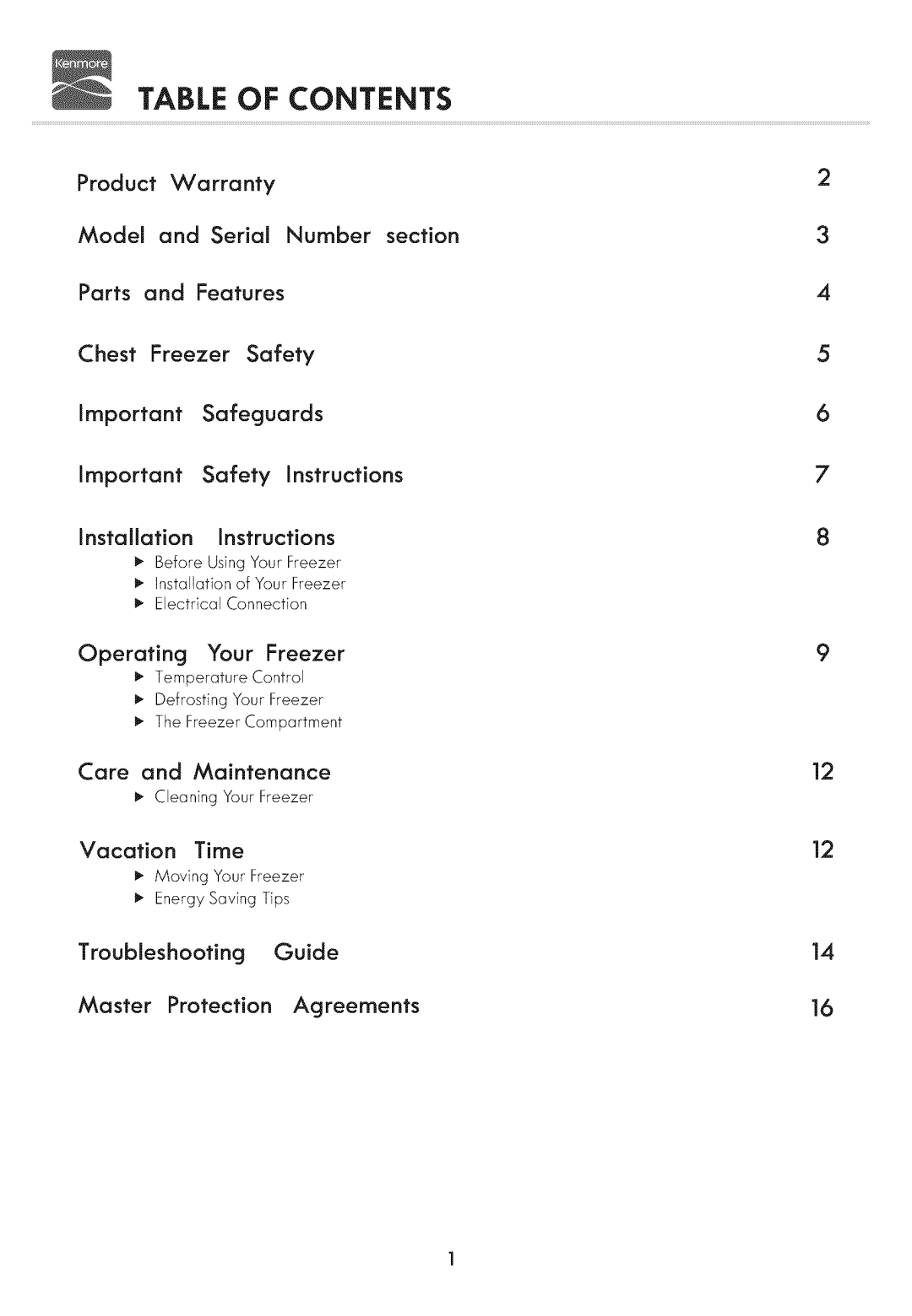 Kenmore 19502, 19702 manual Table of Contents 