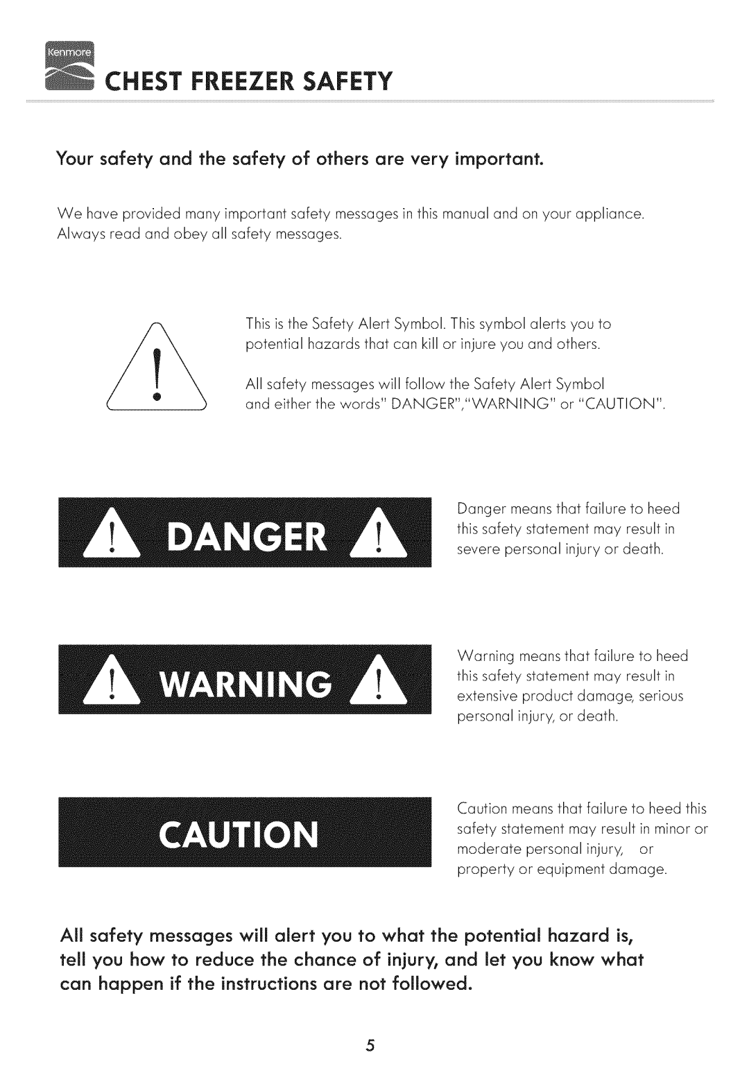 Kenmore 19502, 19702 manual Chest Freezer Safety, Your safety and the safety of others are very important 