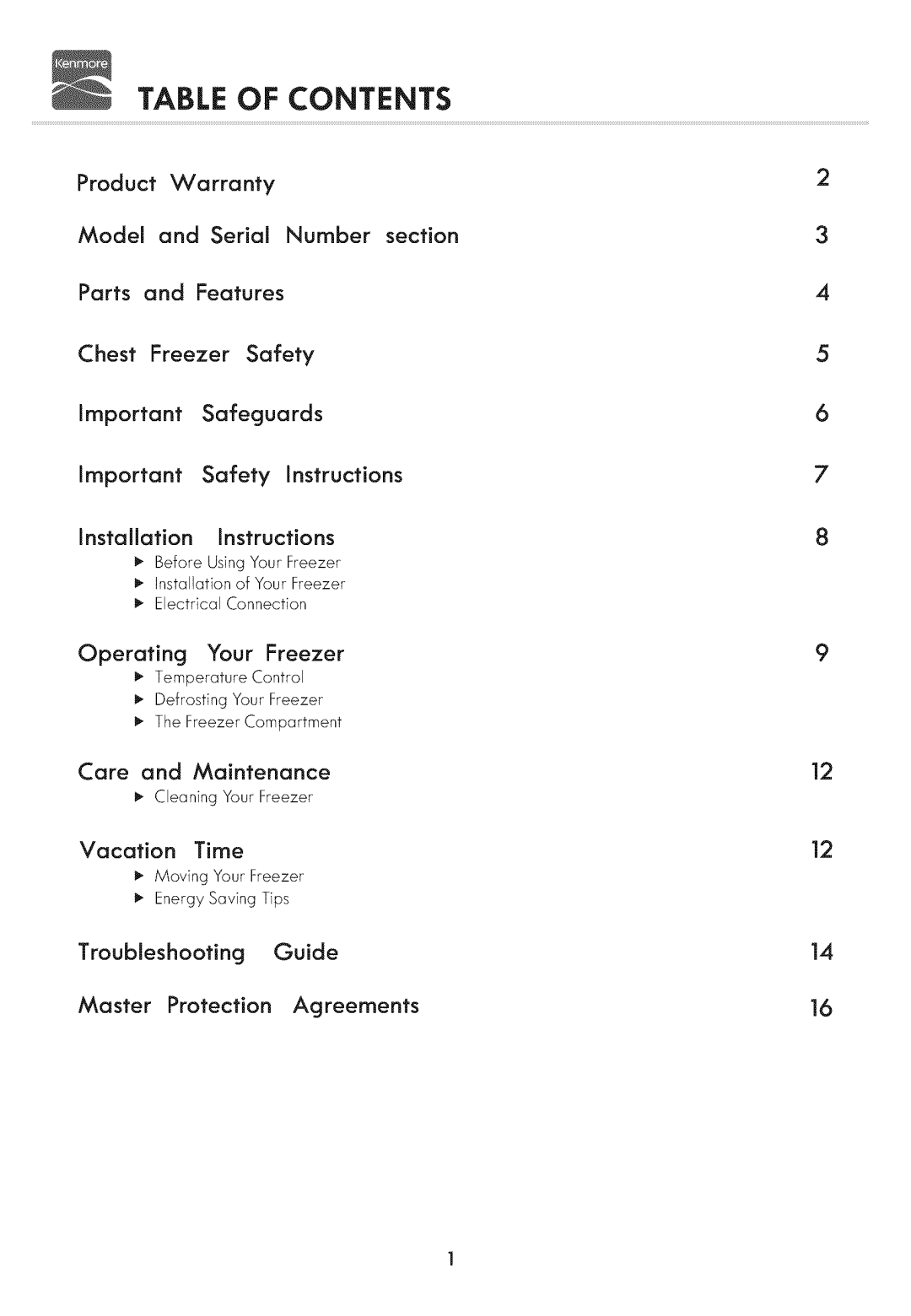 Kenmore 19502, 19702 manual Table Of Contents 