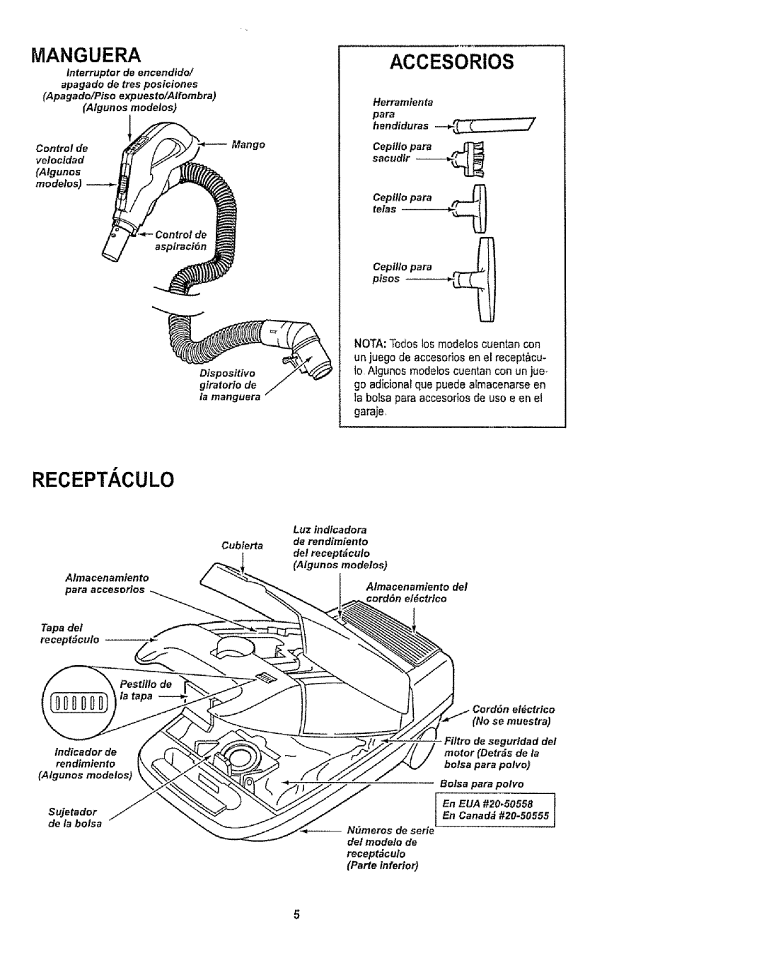 Kenmore 1T6.29429 manual Receptaculo, Manguera 