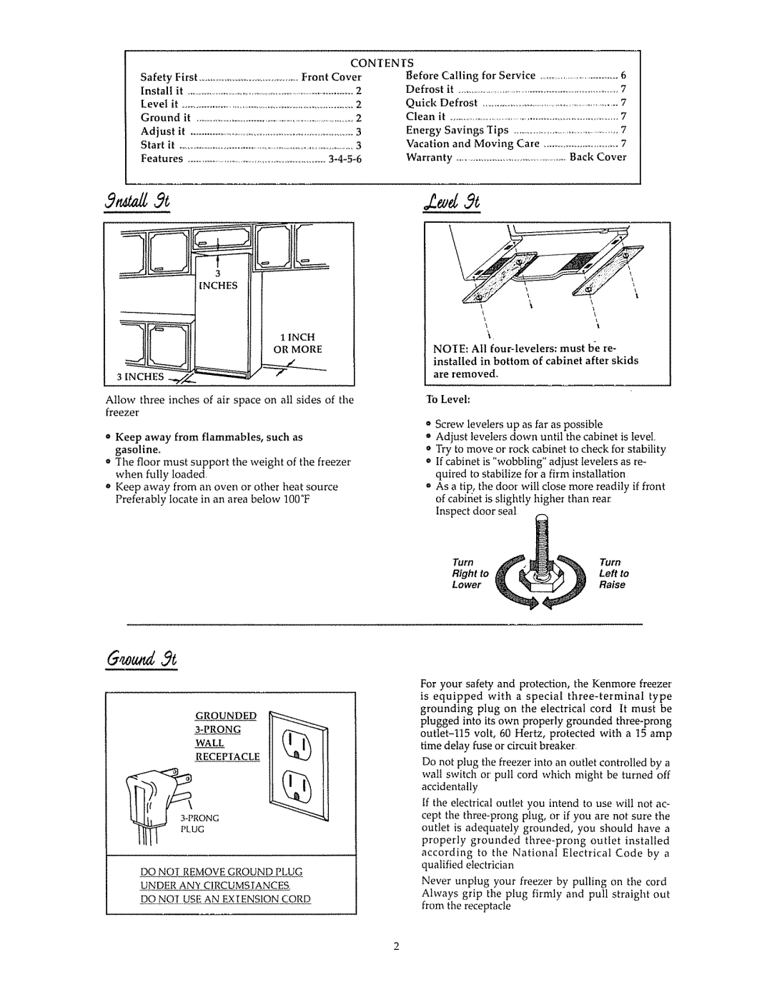 Kenmore 20938 owner manual Conienfs, Inches 