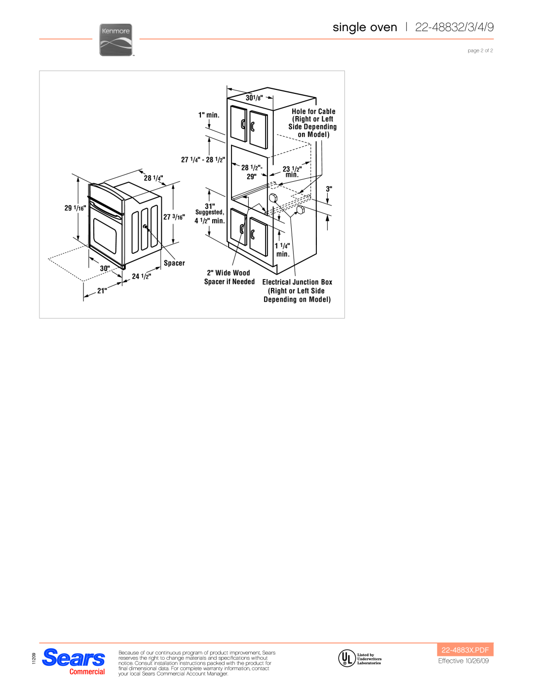 Kenmore 22-48834 single oven 22-48832/3/4/9, 22-4883X.PDF, Electrical Junction Box, Right or Left Side, 1 min, 29 1 
