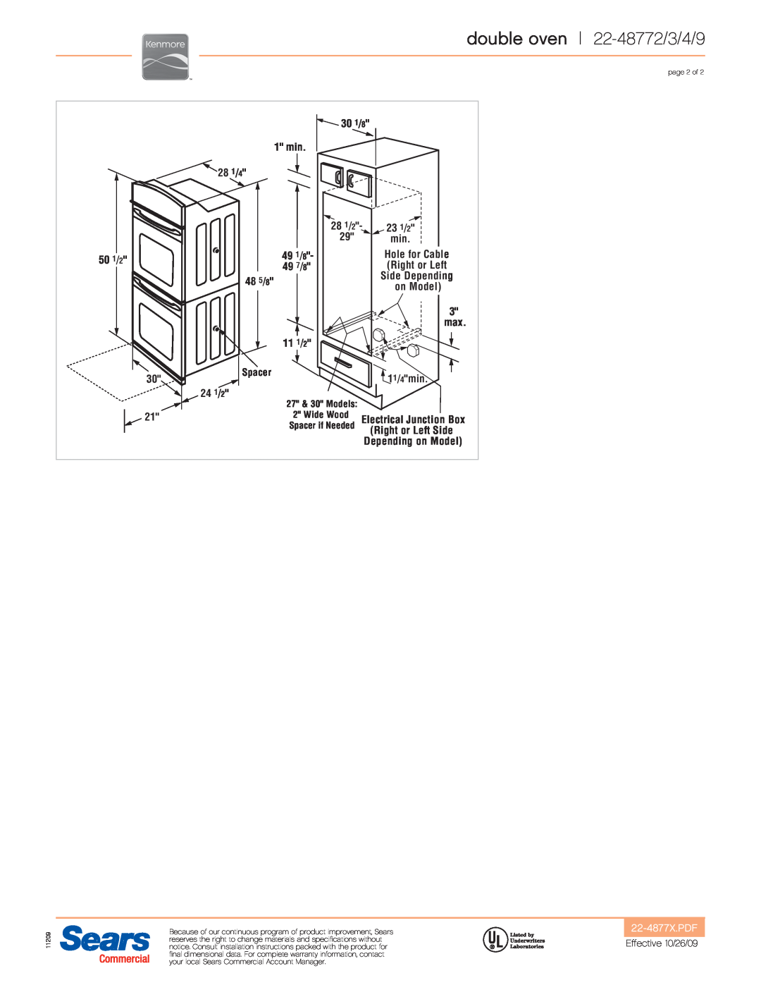 Kenmore 22-48839 double oven 22-48772/3/4/9, 22-4877X.PDF, Right or Left, Depending on Model, Effective 10/26/09 