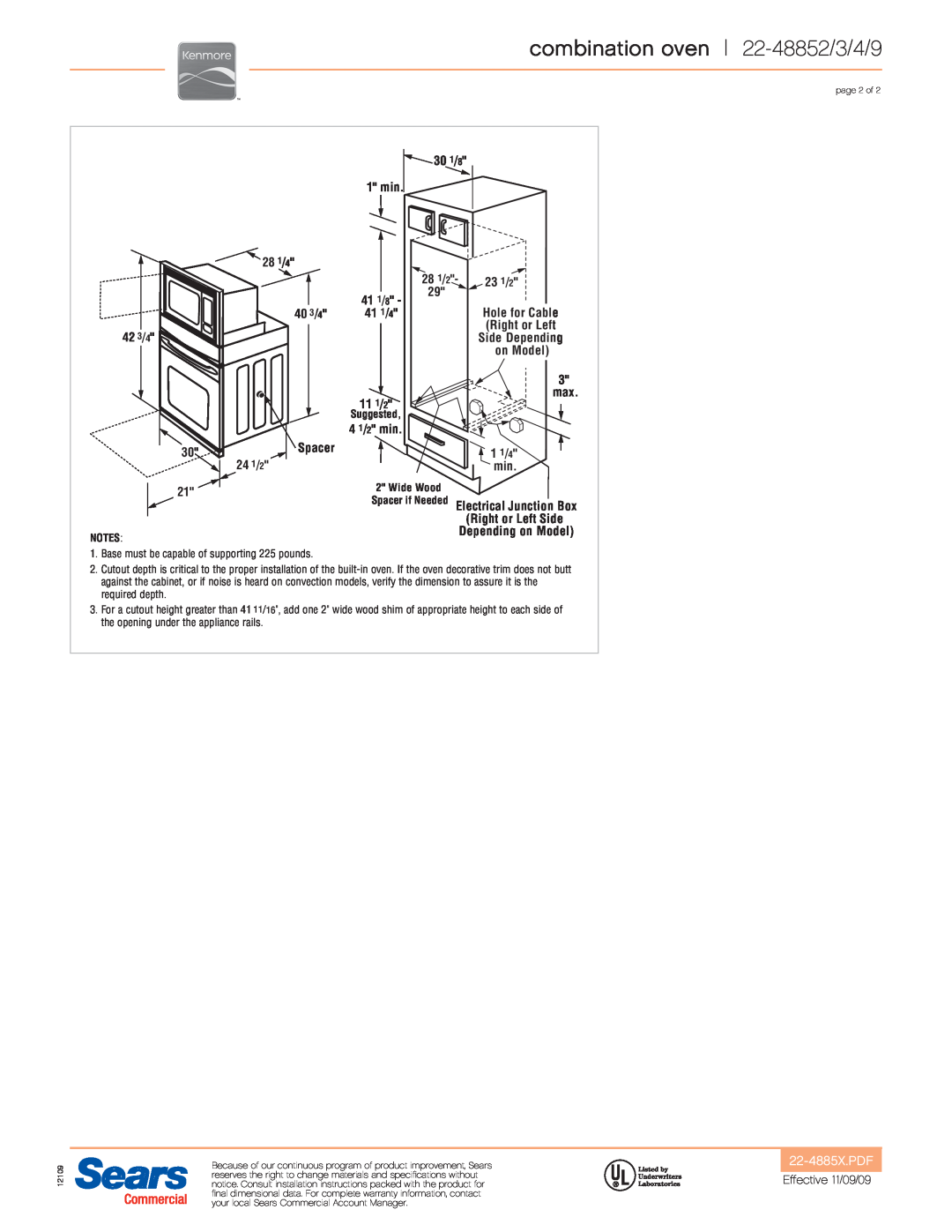 Kenmore 22-48834, 22-48839 combination oven 22-48852/3/4/9, 22-4885X.PDF, Spacer if Needed Electrical Junction Box 