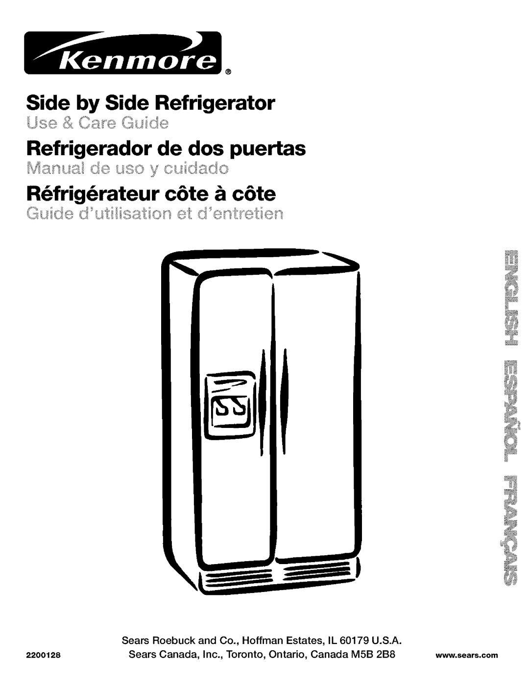 Kenmore Refrigerator, 2200128 manual Sears Roebuck and Co., Hoffman Estates, IL 60179 U.S.A 