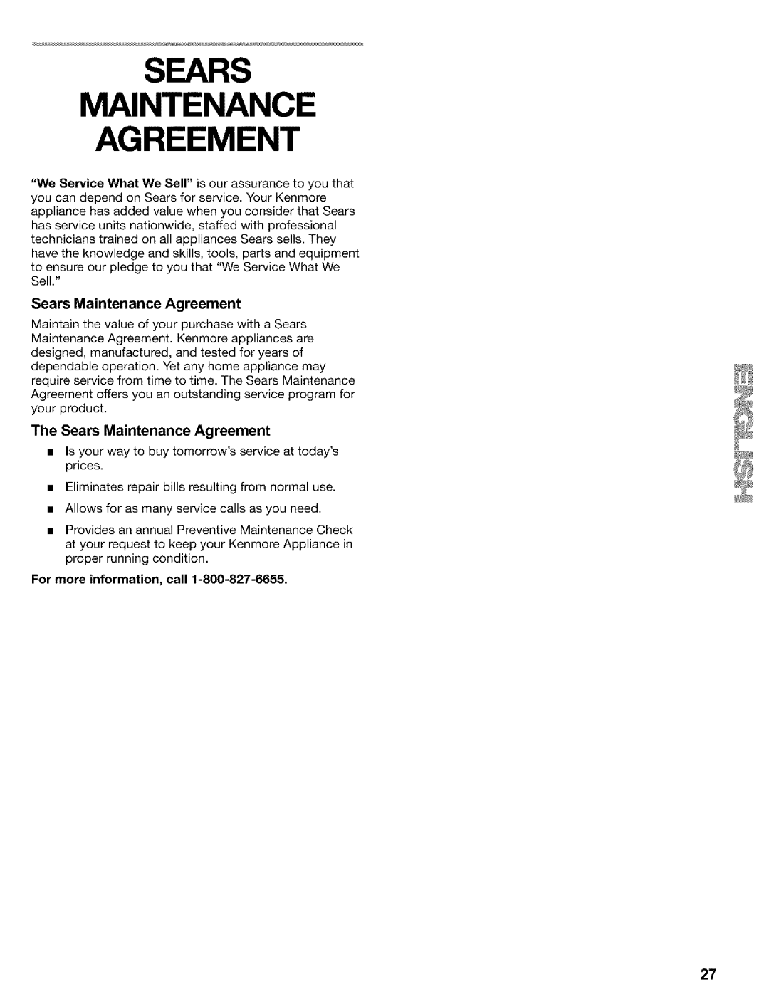 Kenmore Refrigerator, 2200128 manual Sears Maintenance Agreement 