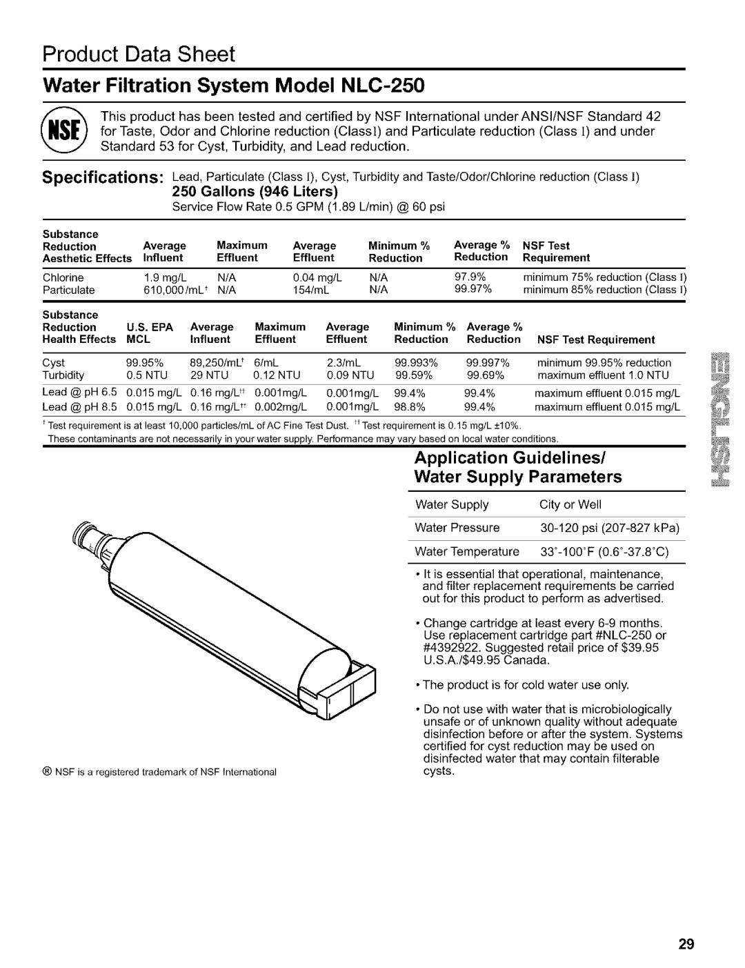 Kenmore Refrigerator, 2200128 manual Gallons 946 Liters, Maximum Minimum %, Mcl 