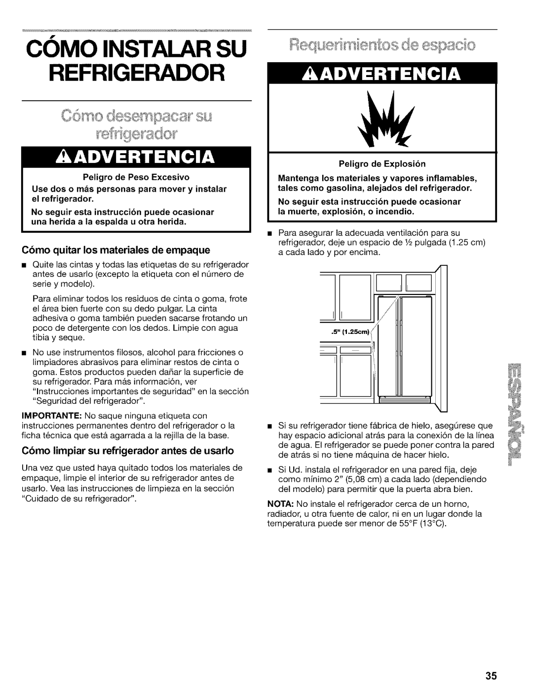 Kenmore Refrigerator, 2200128 manual Cbmo quitar los materiales de empaque, Cbmo limpiar su refrigerador antes de usarlo 