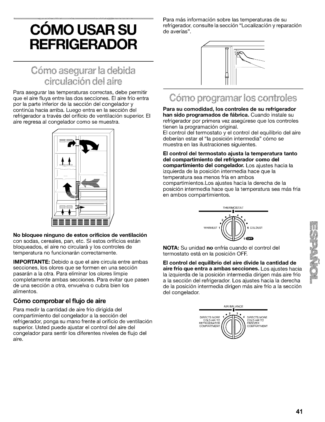 Kenmore Refrigerator, 2200128 manual Como Usar SU Refrigerador, Cbmo comprobar el flujo de aire 