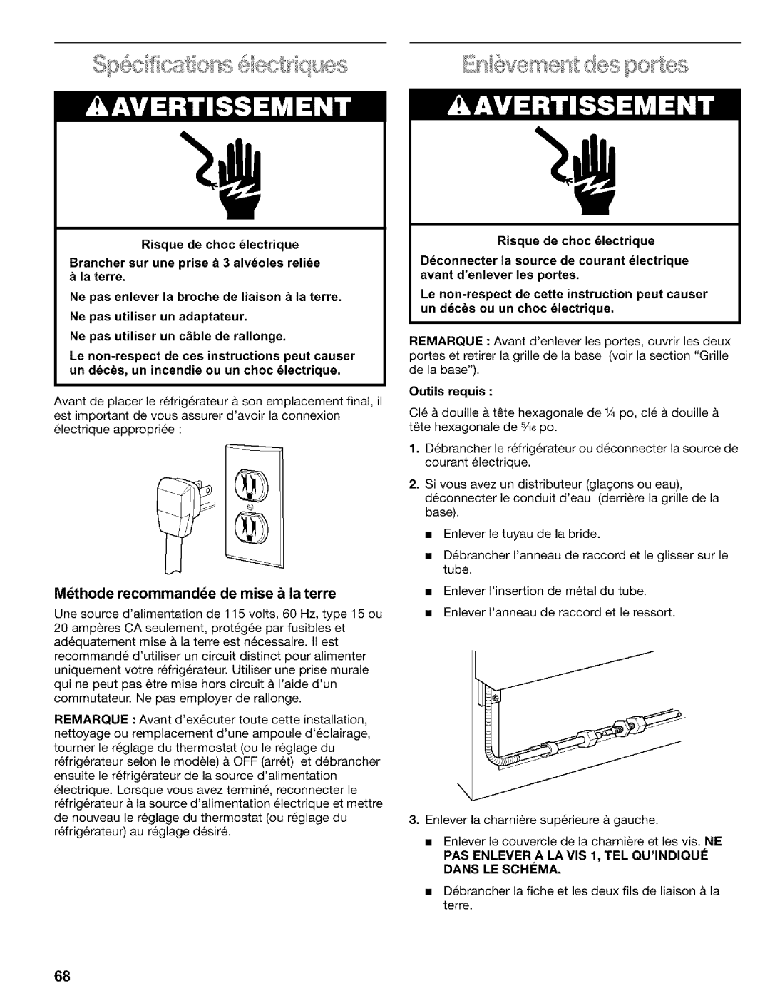 Kenmore 2200128 Methode recommandde de mise a la terre, Outils requis, PAS Enlever a LA VIS 1, TEL Quindiqu Dans LE Schima 