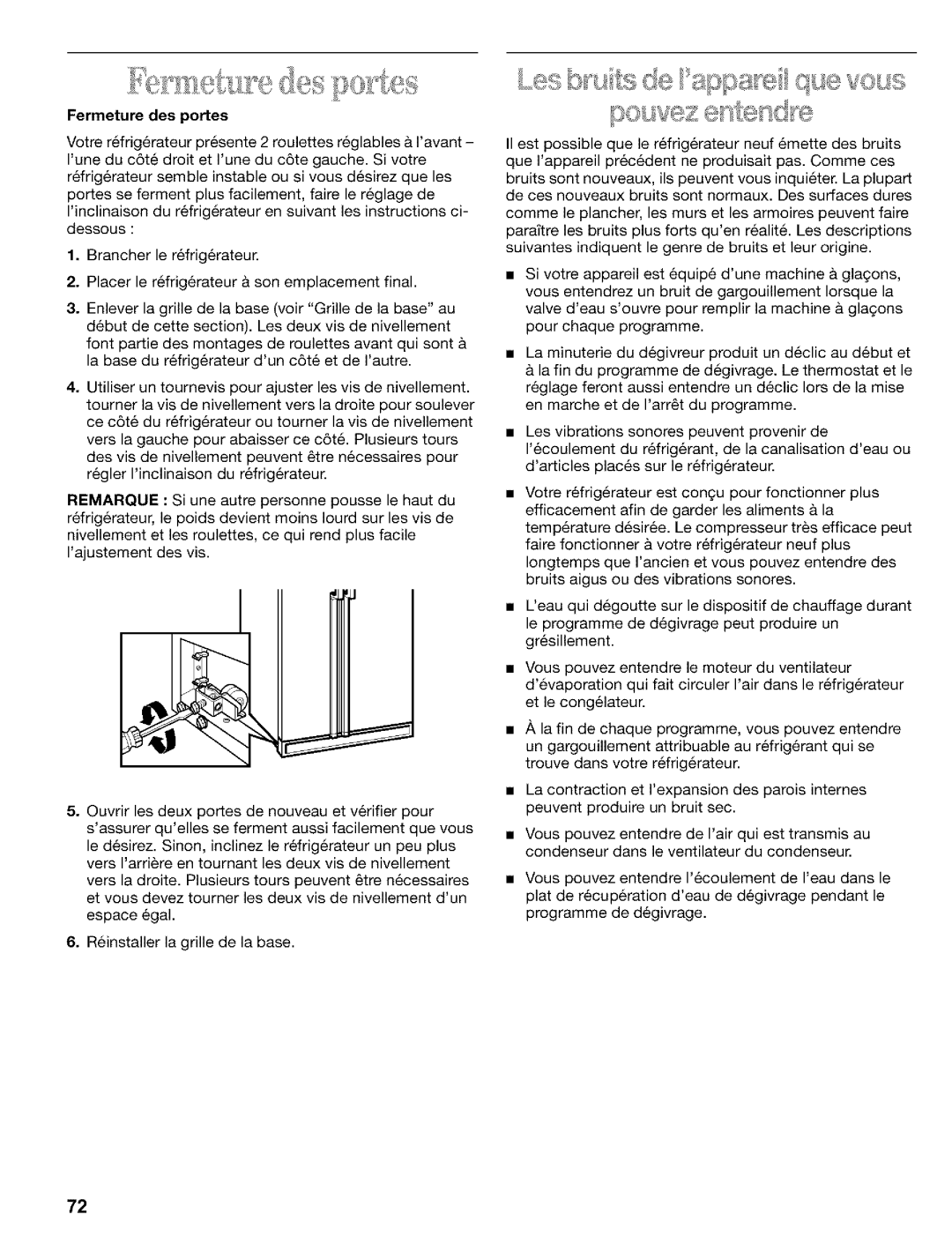 Kenmore 2200128, Refrigerator manual Fermeture des portes 