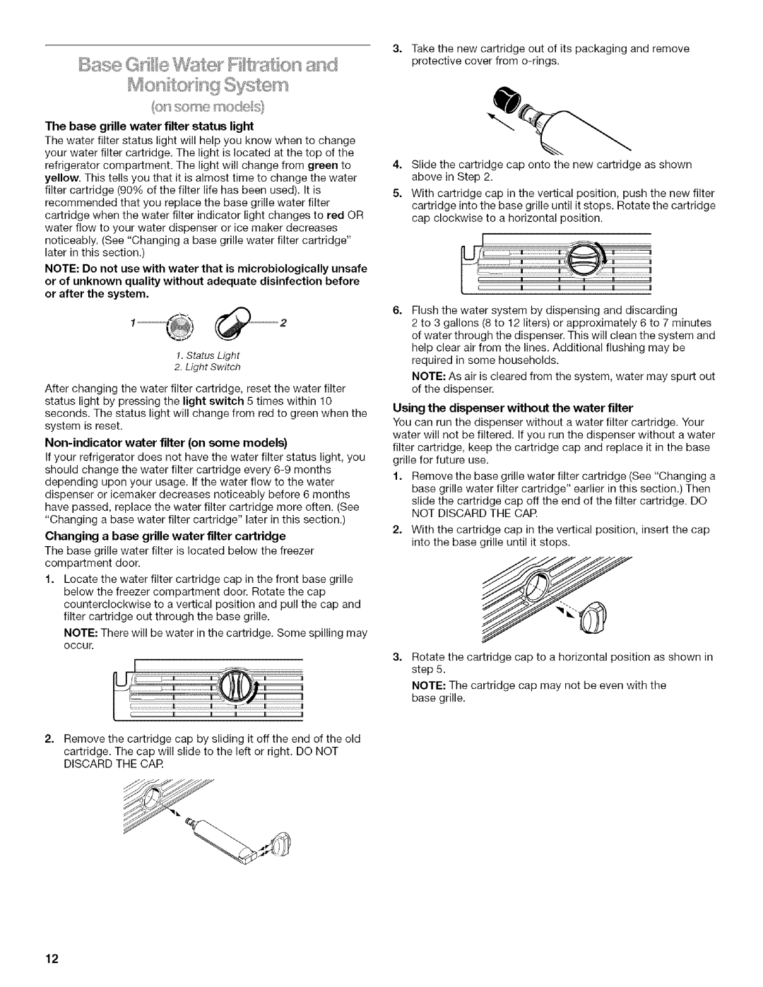 Kenmore 2205960 manual Base grille water filter status light, Non-indicator water filter on some models 