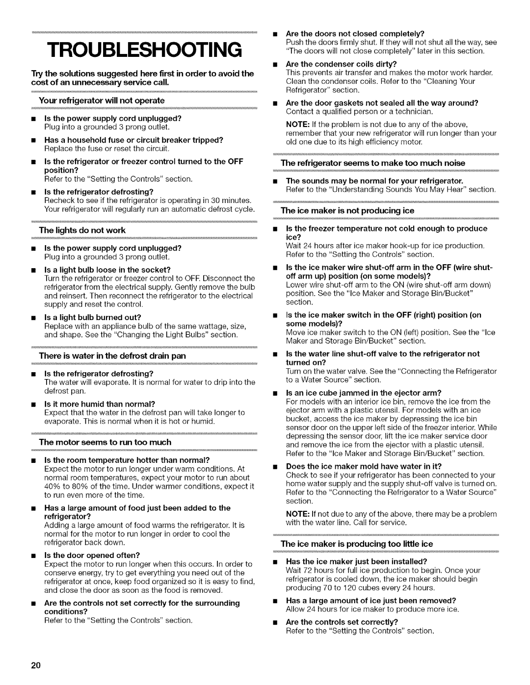 Kenmore 2205960 manual Troubleshooting 