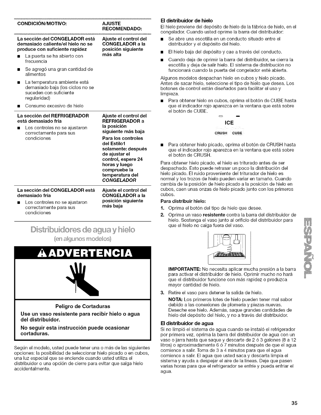 Kenmore 2205960 manual La seccibn del Refrigerador esta demasiado frfa, La secci6n del Congelador est Demasiado fria 