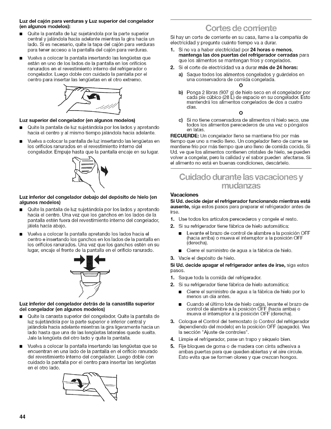 Kenmore 2205960 manual Luz superior del congelador en algunos modelos 