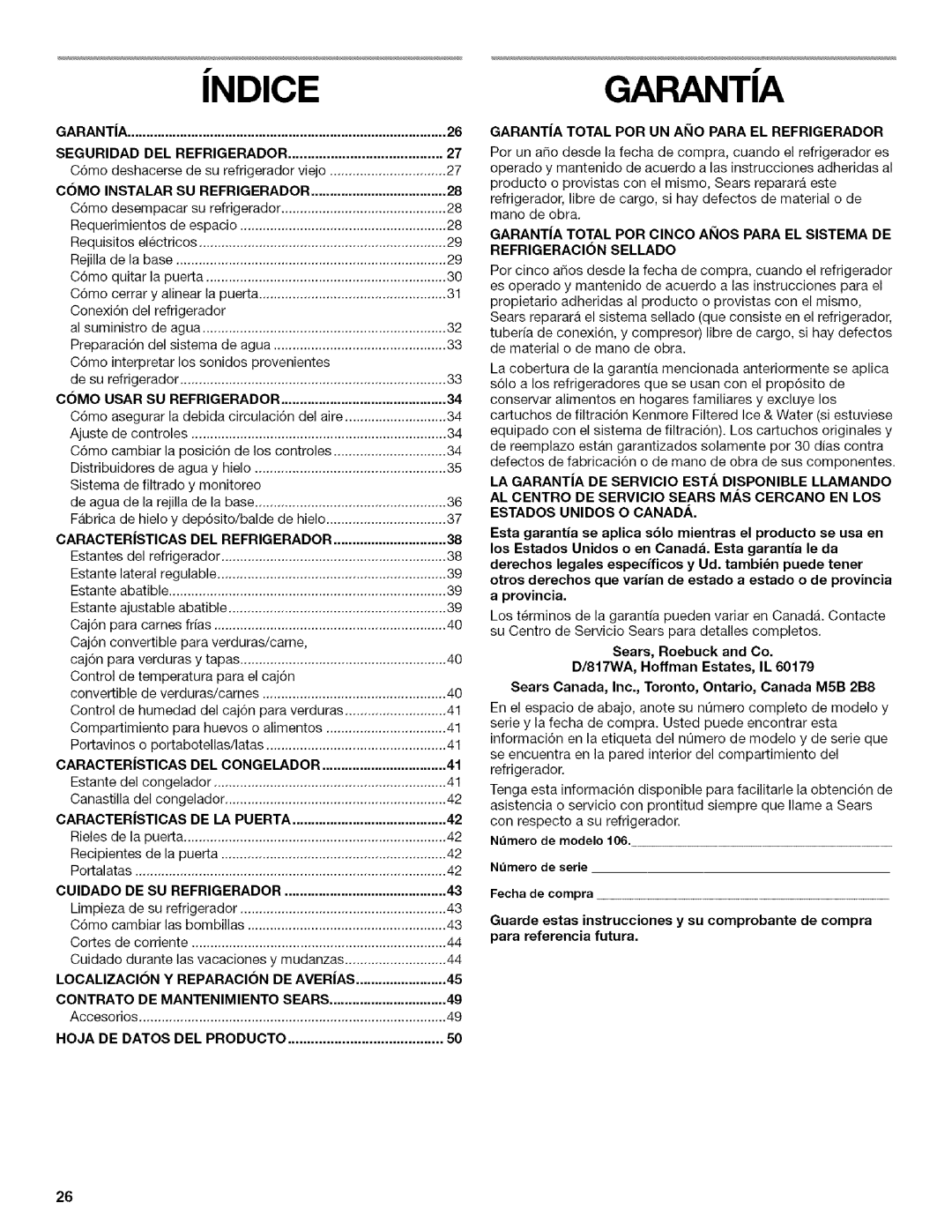 Kenmore 2205960 manual Ndicegarant|A 