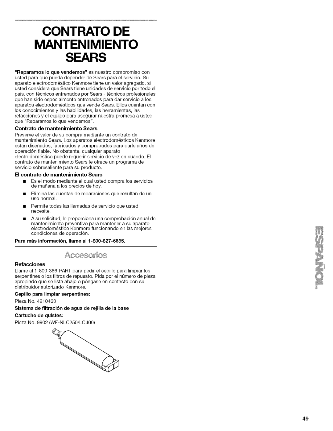 Kenmore 2205960 manual Contrato De Mantenimiento Sears, Contrato de mantenimiento Sears, El contrato de mantenimiento Sears 