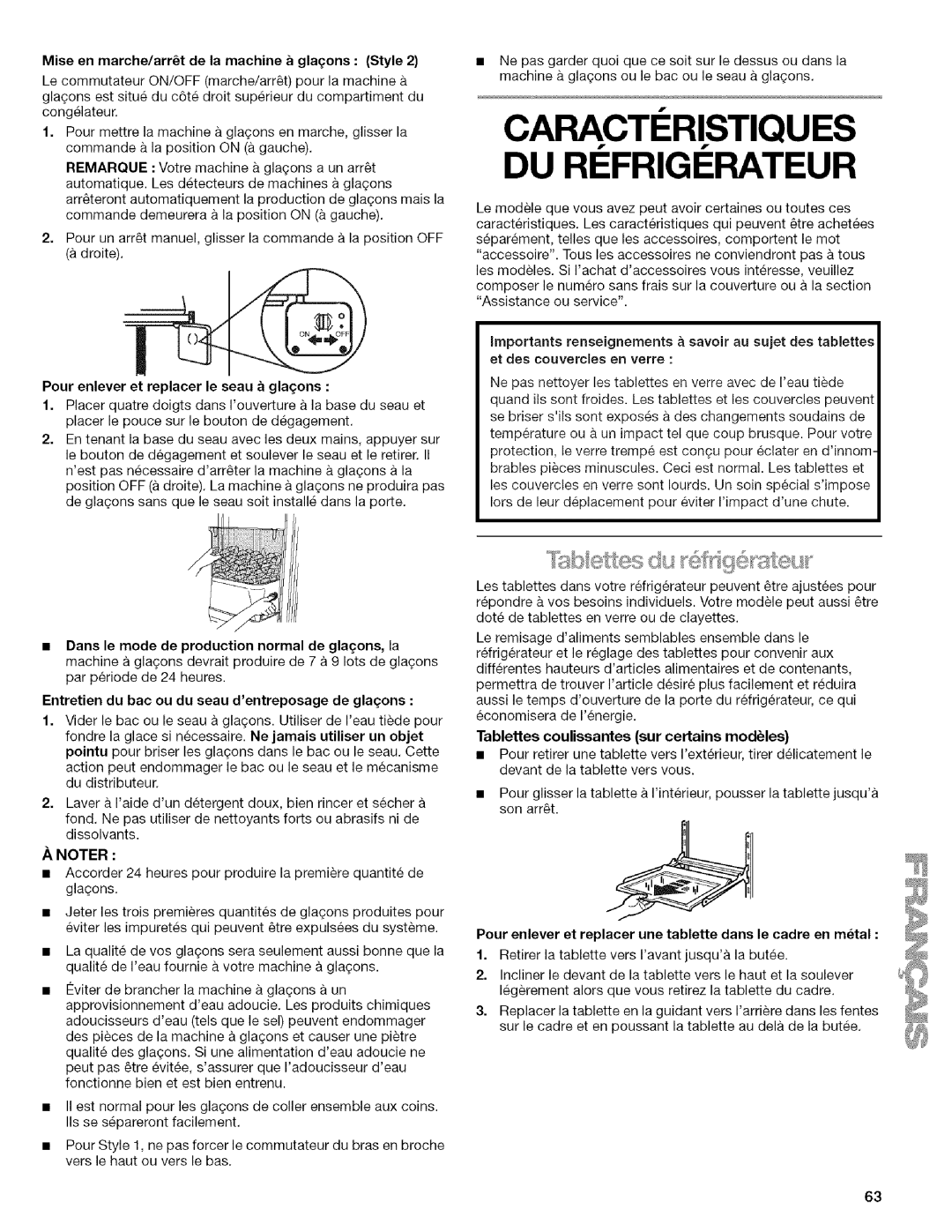 Kenmore 2205960 manual Du Ri Frigi Rateur, Caracteristiques 