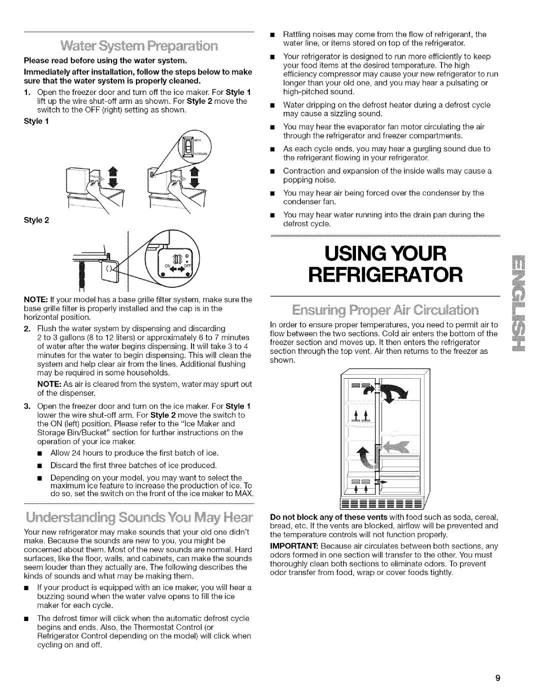 Kenmore 2205960 manual Using Your Refrigerator, Please read before using the water system, Style 