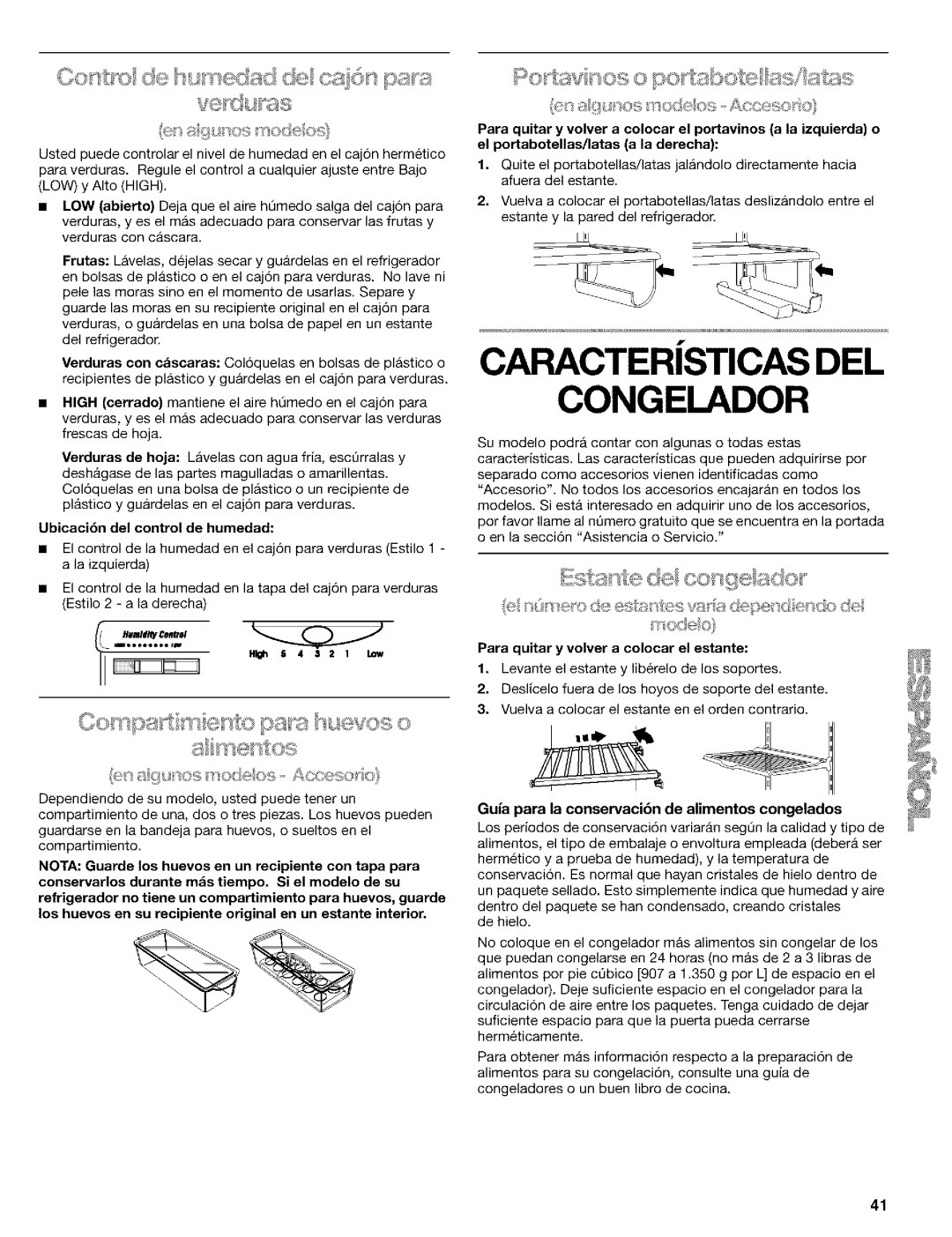 Kenmore 2211835, 10659069993, 10650552000 Ubicacibn del control de humedad, Para quitar y volver a colocar el estante 