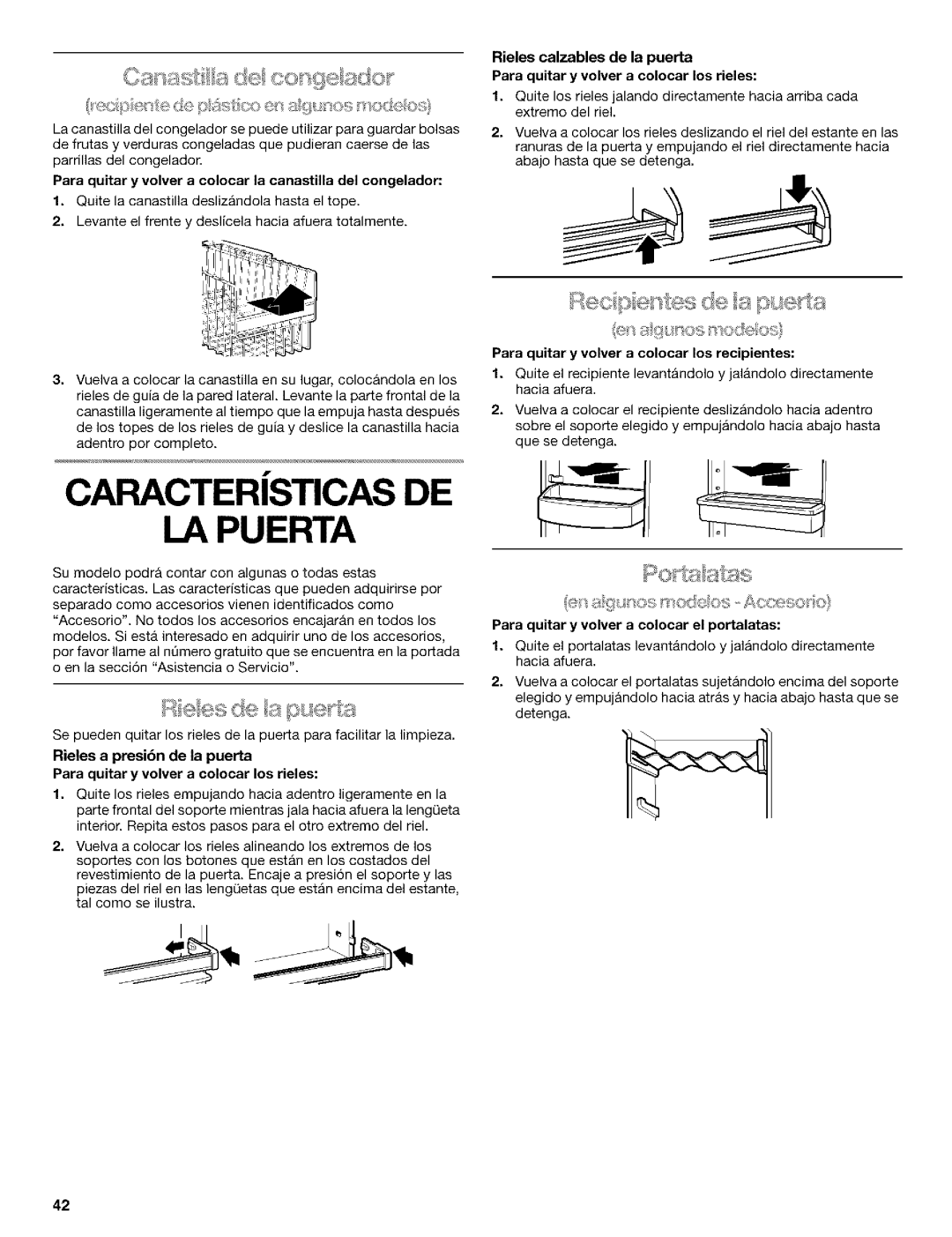 Kenmore 2211835, 10659069993 Caracteristicas DE, LA Puerta, Para quitar y volver a colocar la canastUla del congelador 