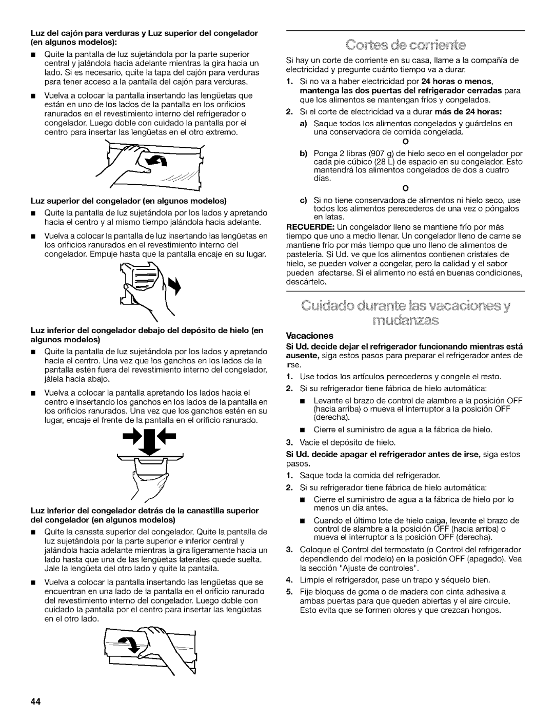 Kenmore 10650552000, 2211835, 10659069993, 10650544001, 10650559001 manual Luz superior del congelador en algunos modelos 