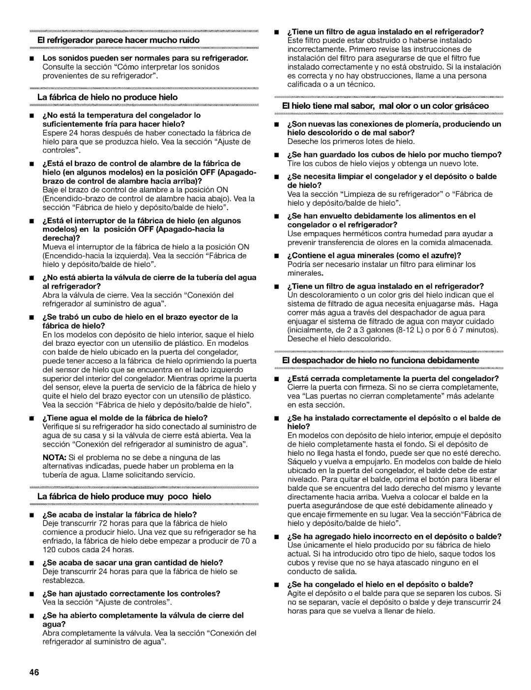 Kenmore 10650559001 Modelos en la posicibn OFF Apagado-hacia la derecha?, Tiene agua el molde de la f&brica de hielo? 