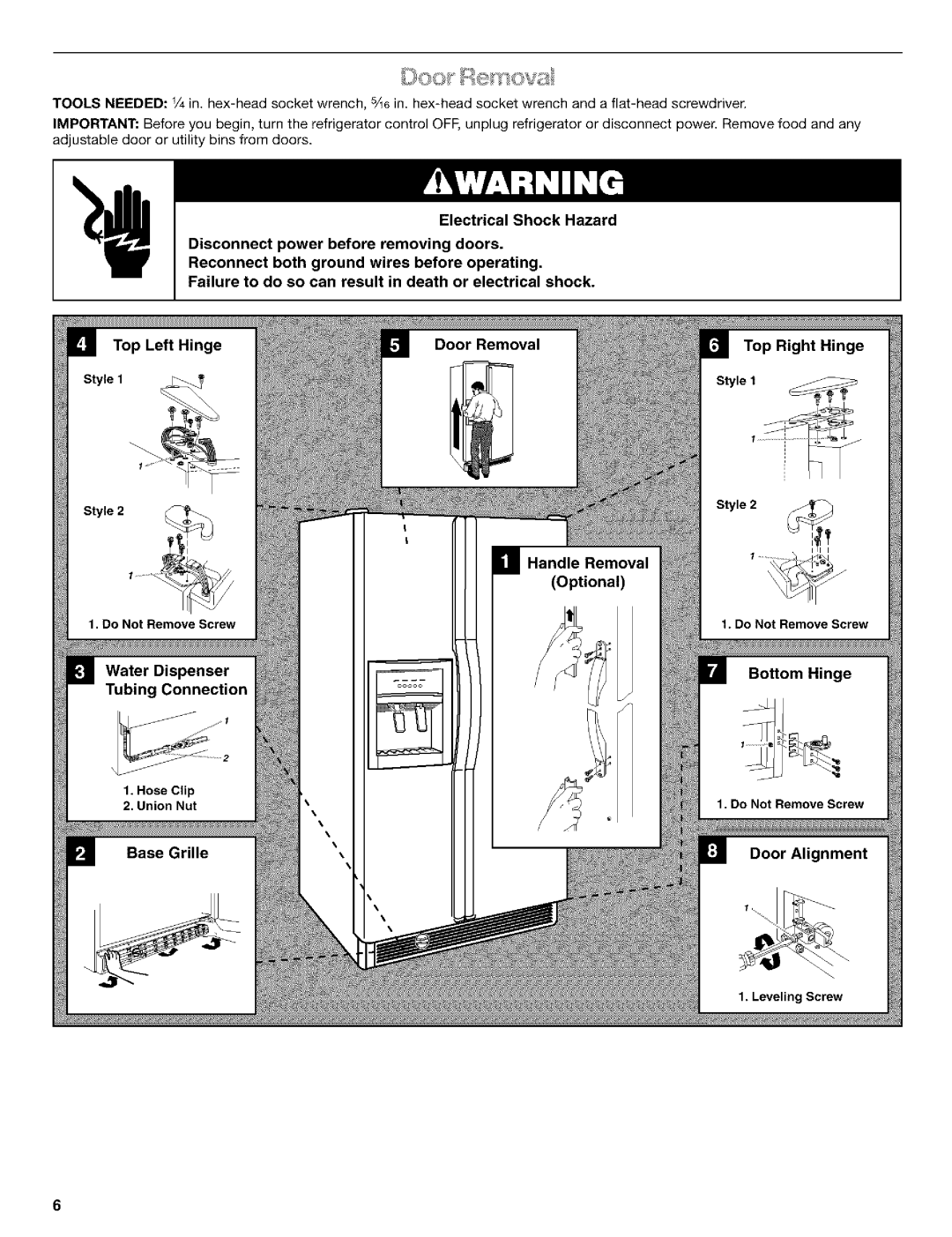 Kenmore 2211835, 10659069993, 10650552000 manual Adjustabledoororutilitybinsfromdoors, Do Not Remove Screw Bottom Hinge 