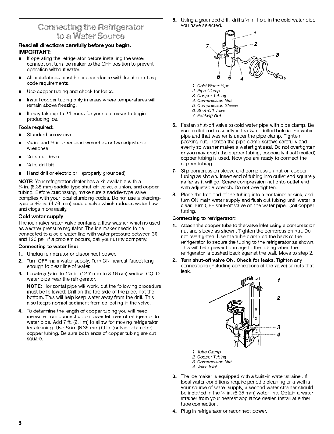 Kenmore 10650552000, 2211835, 10659069993, 10650544001 Read all directions carefully before you begin, Cold water supply 