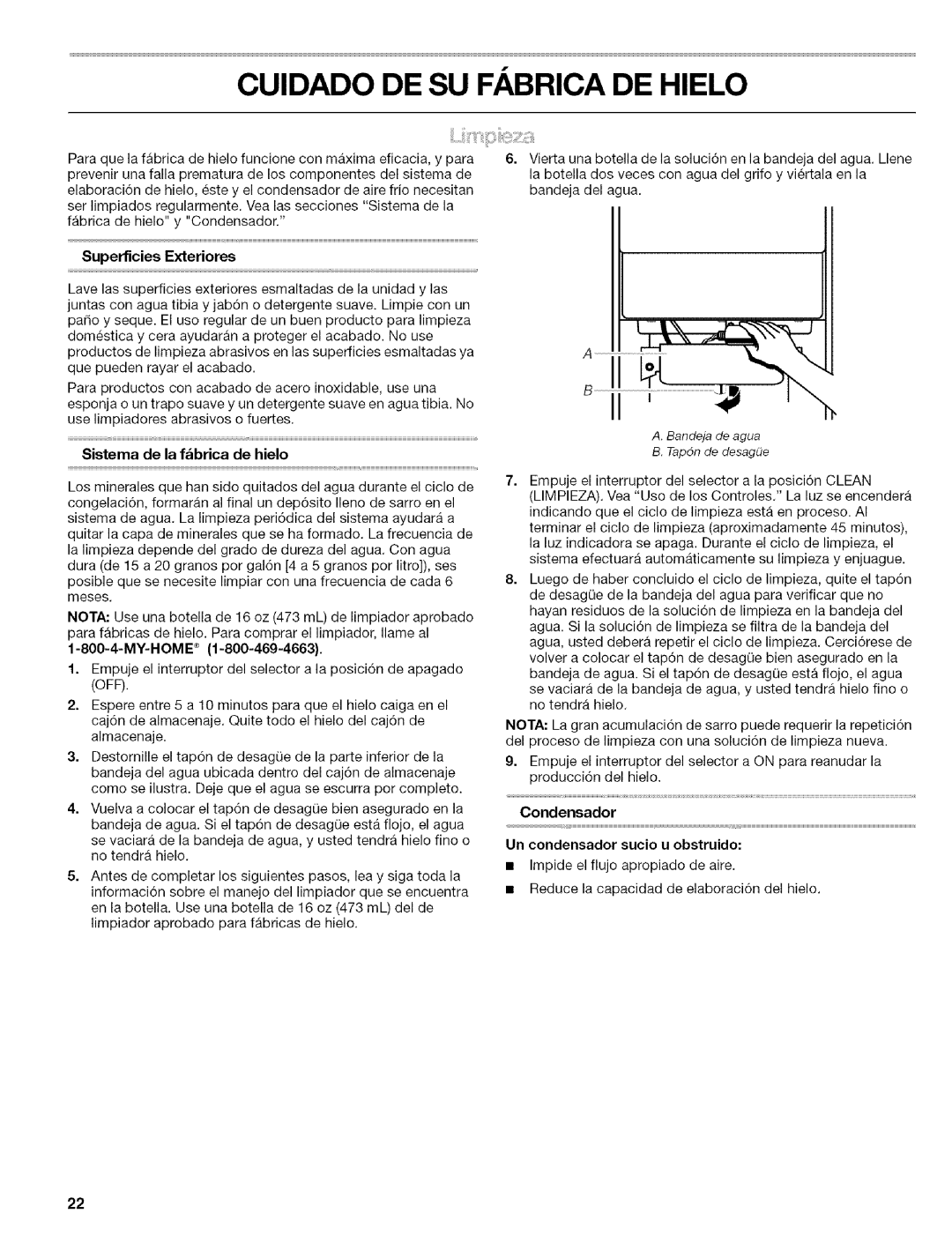 Kenmore 10689482996 Superficies Exteriores, Sistema de la f&brica de hielo, Condensador Un condensador sucio u obstruido 