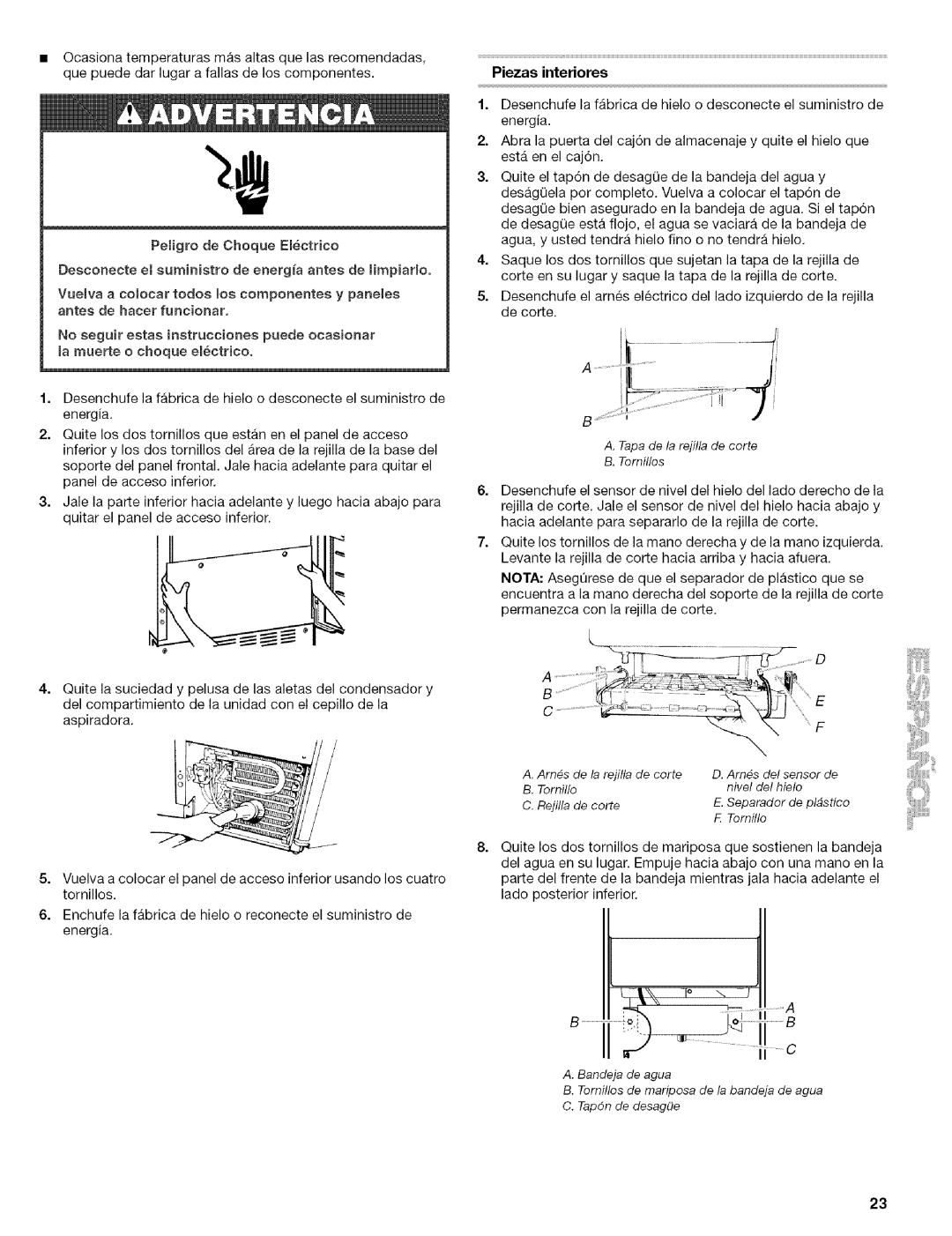 Kenmore 10689489997, 2217402A, 10689482996 manual Piezas interiores 