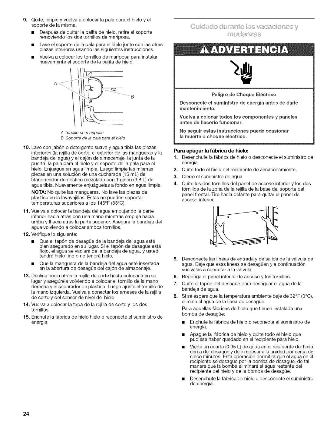 Kenmore 2217402A, 10689482996, 10689489997 manual Tornillo de mariposa Soporte de la pala para el hielo 