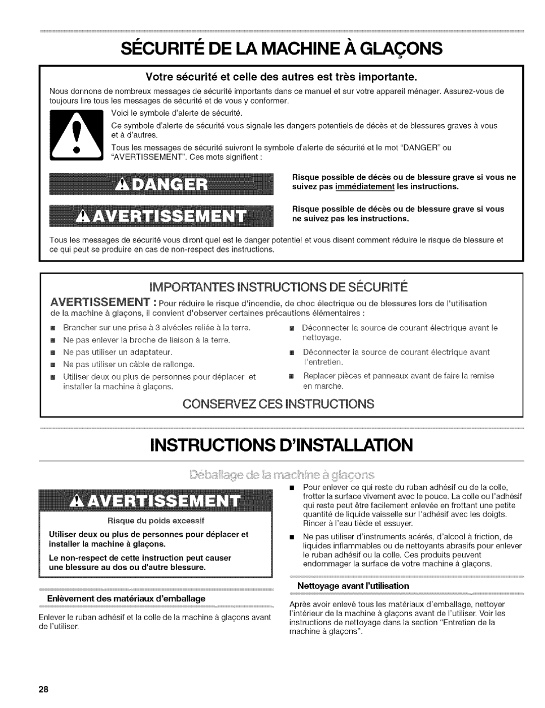 Kenmore 10689482996, 2217402A Instructions Dinstallation, Enlvement des matriaux demballage, Nettoyage avant I utilisation 