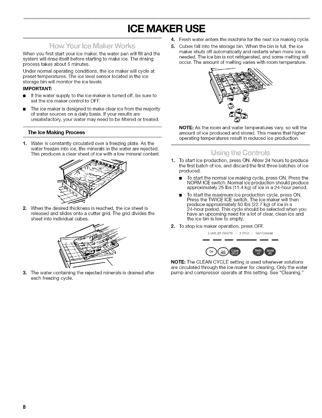 Kenmore 10689489997, 2217402A, 10689482996 manual ICE Maker USE, Ice Making Process 