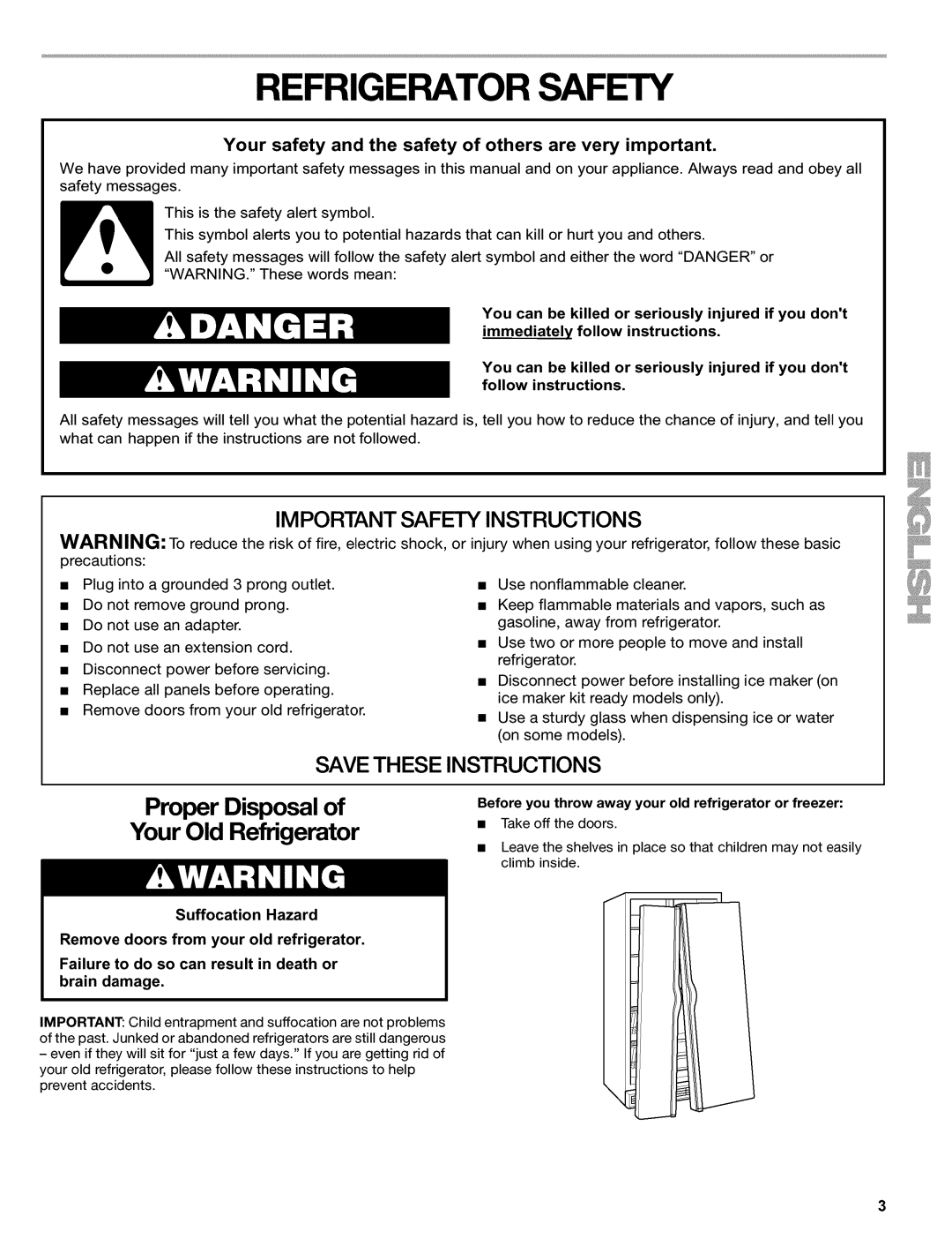 Kenmore 10651562103, 2220695, 10652522100 manual Refrigerator Safety, Before you throw away your old refrigerator or freezer 