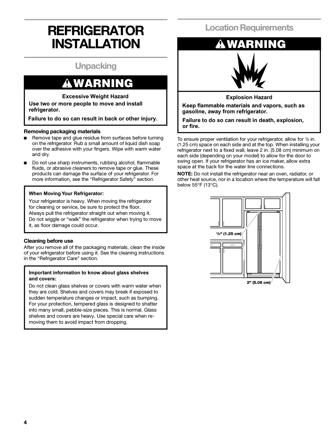 Kenmore 10651562104, 2220695, 10652522100 manual Removing packaging materials, When Moving Your Refrigerator, II -- lil 