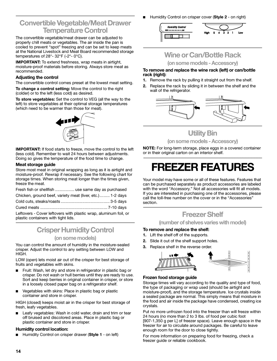 Kenmore 2220698 manual Wne Ca, Jtt Bn, Onv@ t b/e @g b/es Meat, Humidity control location 