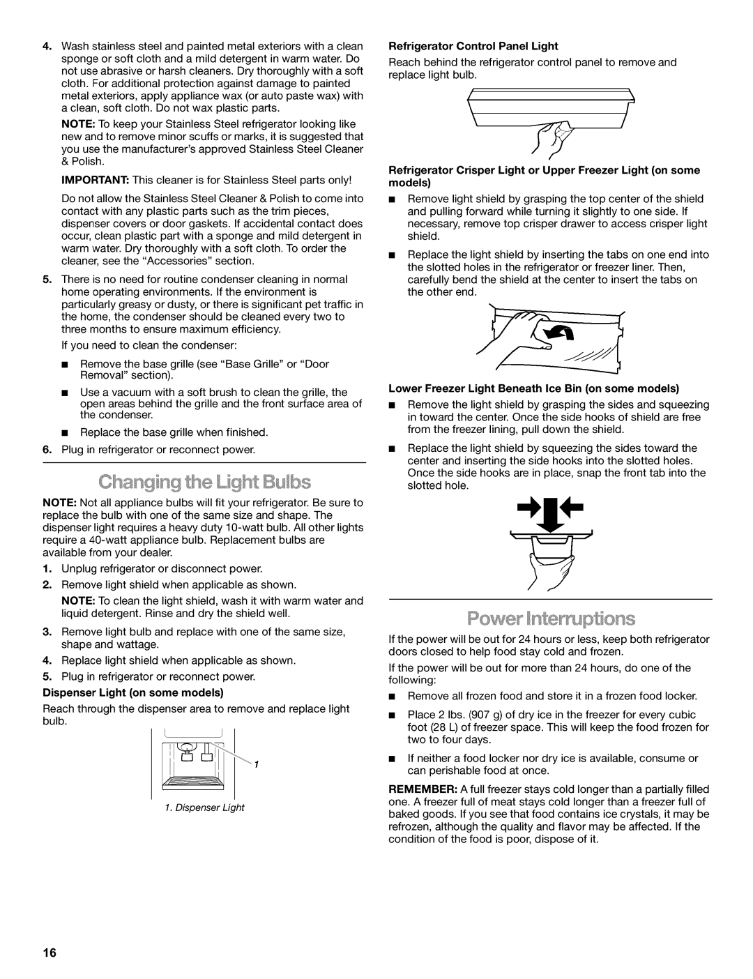 Kenmore 2220698 manual @ ang ng tse Light Bubs, Refrigerator Control Panel Light 