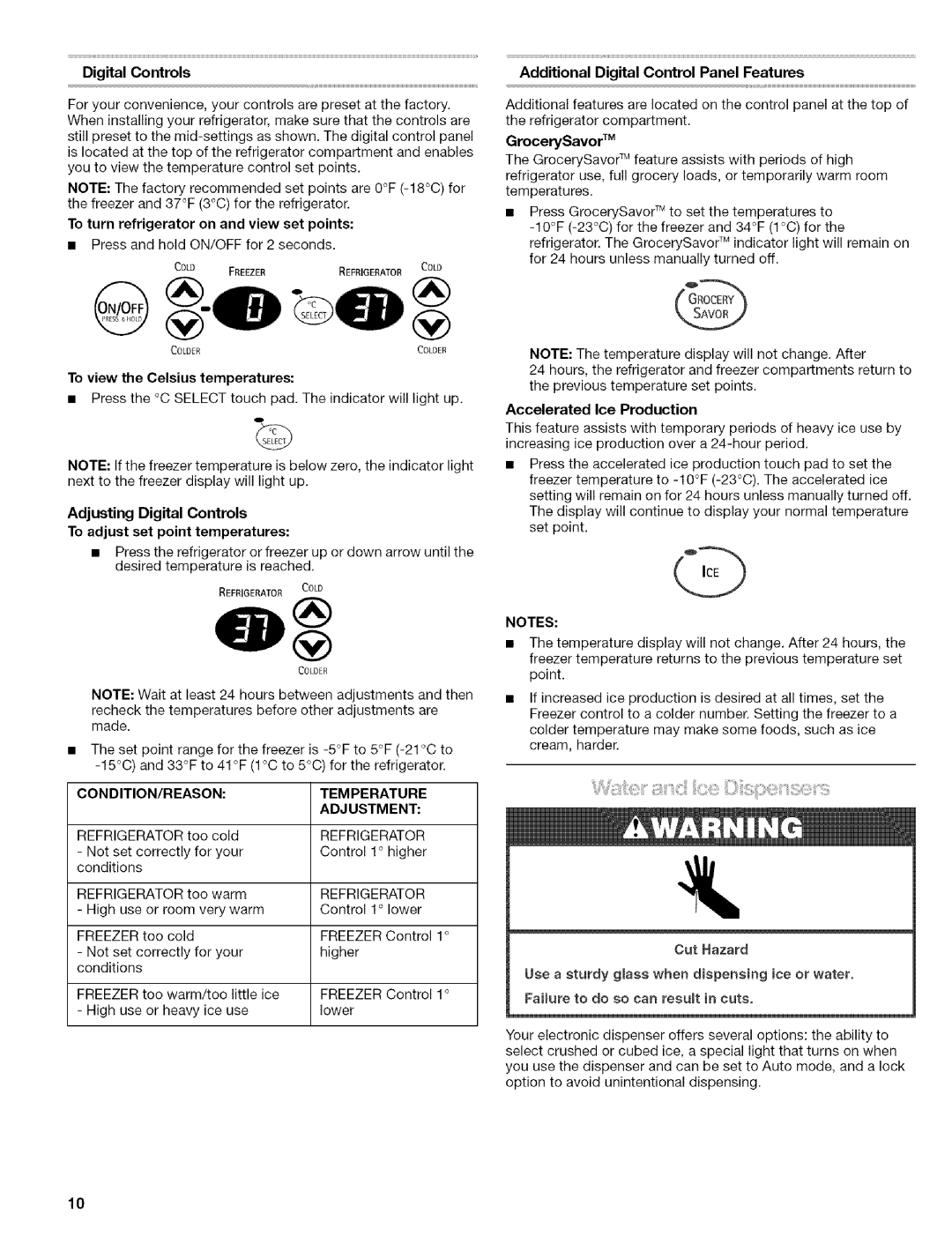 Kenmore 2305761A manual Temperature Adjustment 