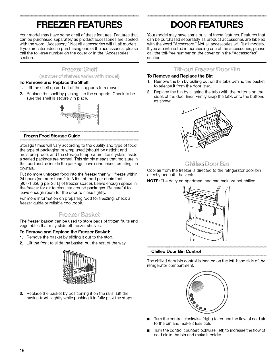 Kenmore 2305761A manual Freezer Features, Door Features 