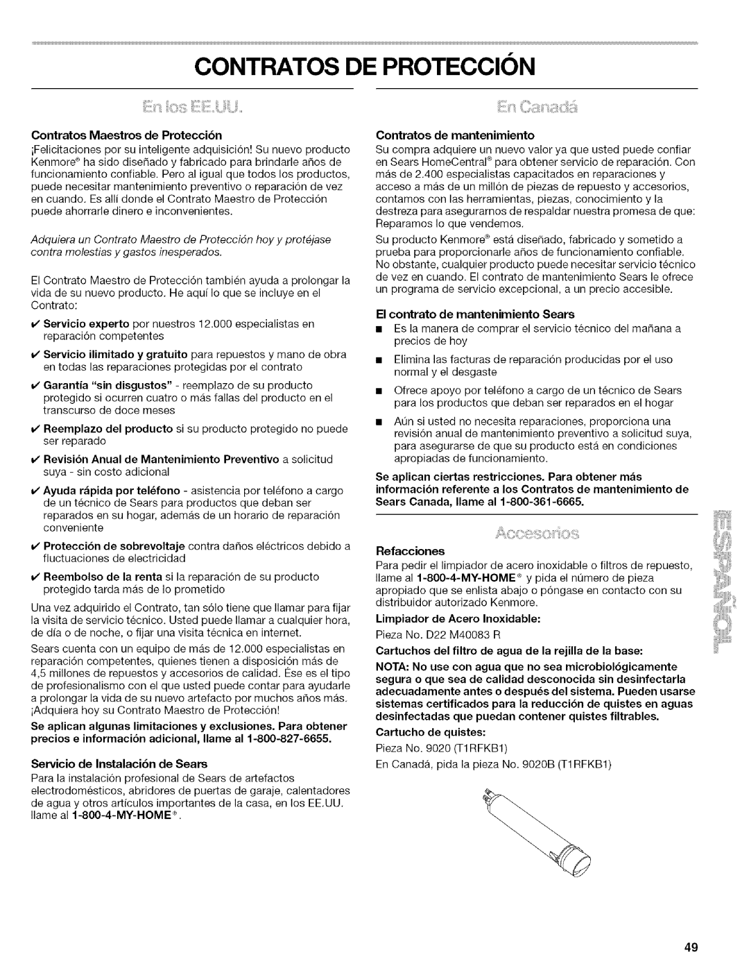 Kenmore 2305761A manual Contratos DE Proteccion, Contratos Maestros de Proteccibn, El contrato de mantenimiento Sears 