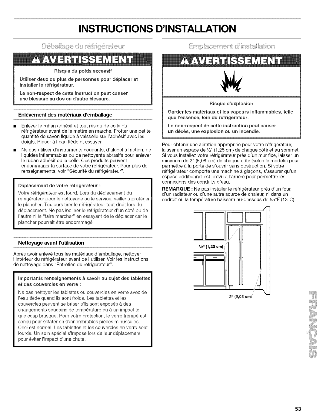 Kenmore 2305761A manual Enlvement des matriaux demballage, Nettoyage avant rutilisation 