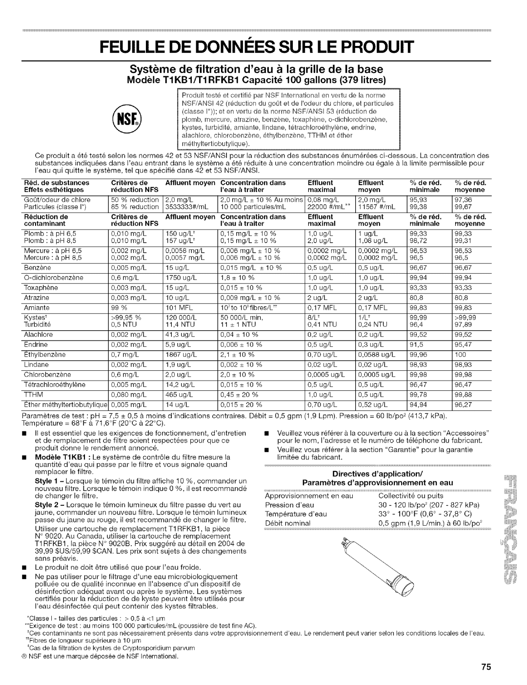 Kenmore 2305761A manual Feuille DE Donni ES SUR LE Produit, Syst me de filtration deau a la grille de la base 