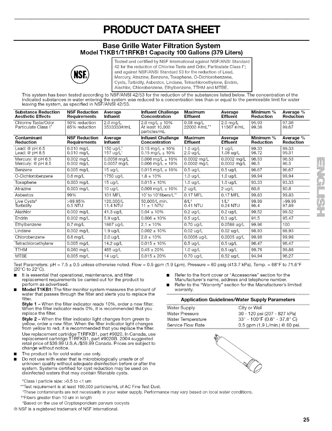 Kenmore 2305761A manual Product Data Sheet, Base Grille Water Filtration System 