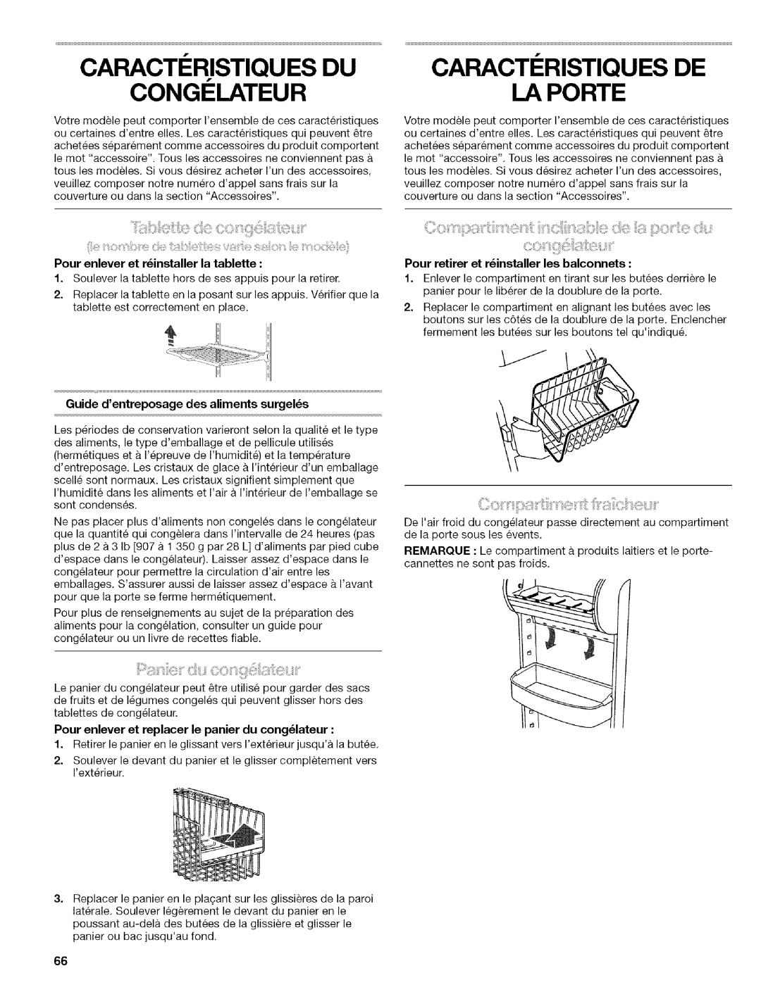 Kenmore 2305761A manual Caracti:!:Ristiquesdu, Congelateur, Caracti Ristiques De, La Porte 
