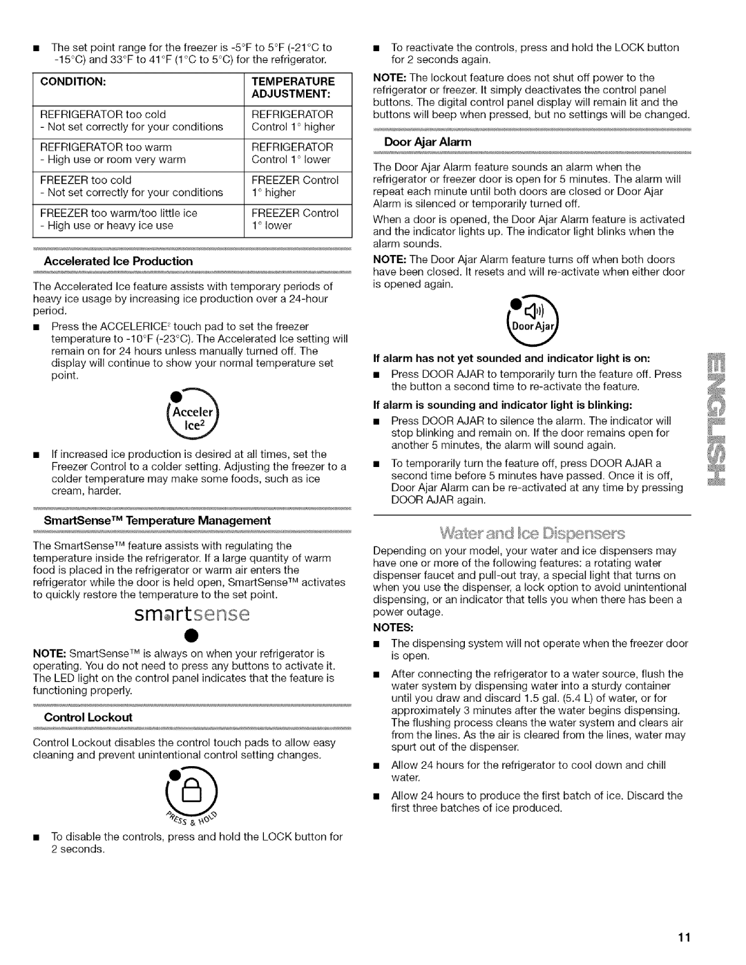 Kenmore 2318589 manual Accelerated Ice Production, Temperature, Adjustment 