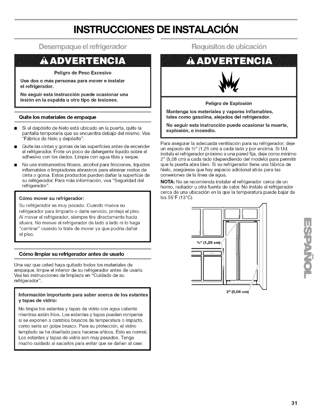 Kenmore 2318589 Instrucciones DE Instalacion, Como mover su refrigerador, Cbmo limpiar su refrigerador antes de usarlo 