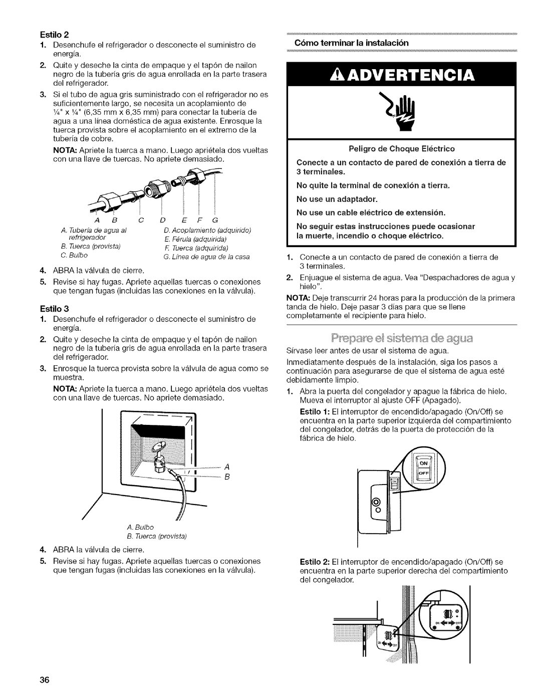 Kenmore 2318589 manual Cbmo terminar la instalacibn, Bulbo Tuerca provista 