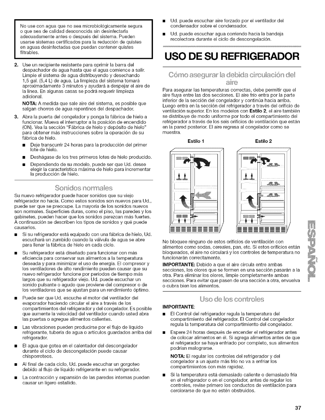 Kenmore 2318589 manual USO DE SU Refrigerador, Importante 