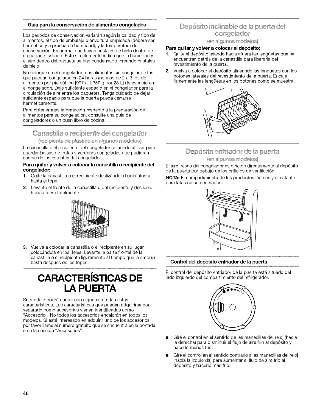 Kenmore 2318589 manual LA Puerta, Canasta o nt c p e de con!i e ad@, Guia para la conservacibn de alimentos congelados 